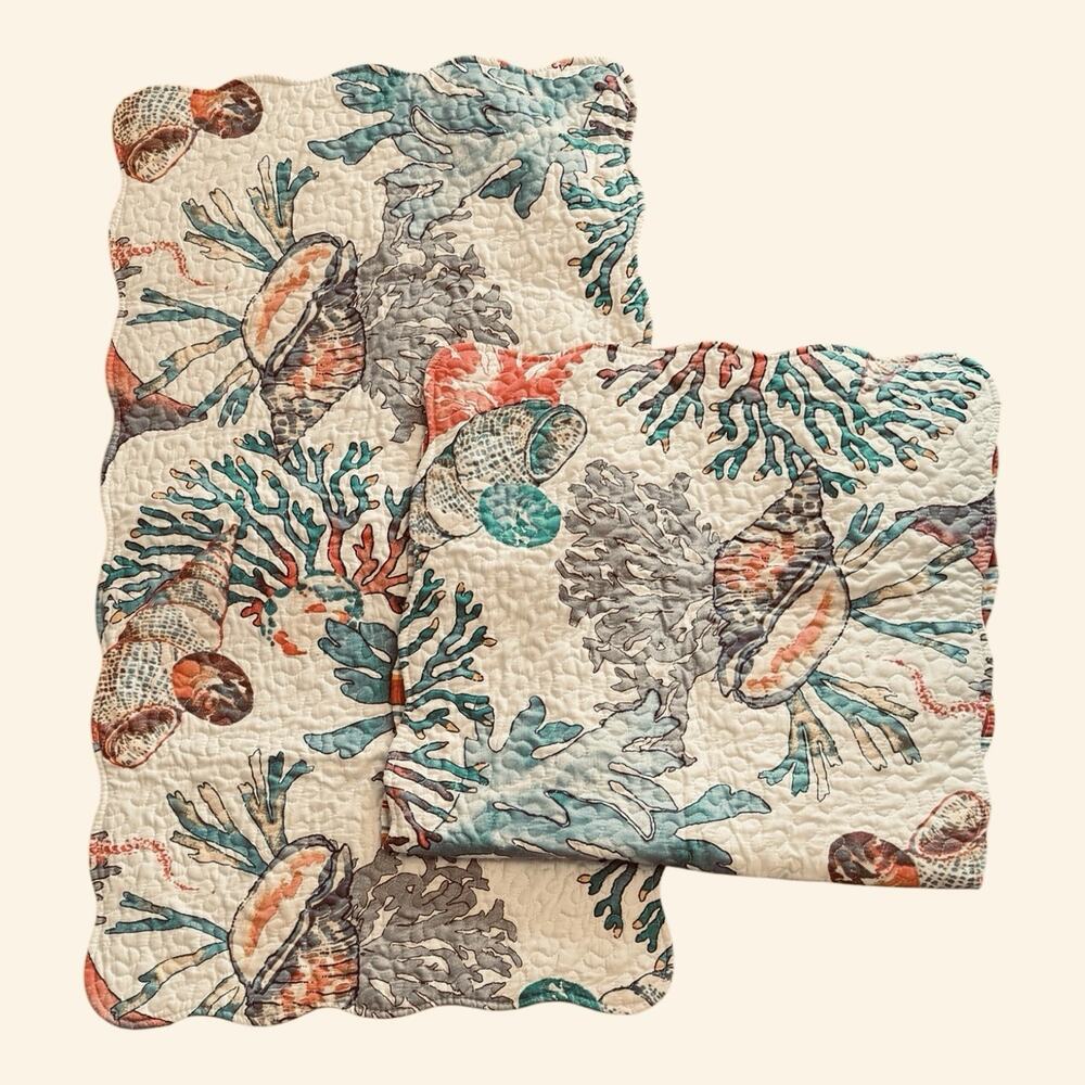 KING 2 Pillow Sham Atlantis Coastal Greenland Home Barefoot Bungalow Teal Orange